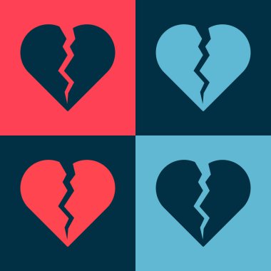 Pop art Broken heart or divorce icon isolated on color background. Love symbol. Happy Valentines day. Vector.