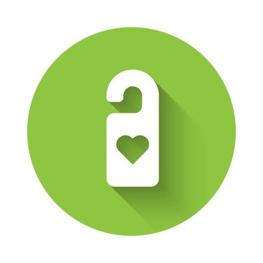 White Please do not disturb with heart icon isolated with long shadow background. Hotel Door Hanger Tags. Green circle button. Vector.