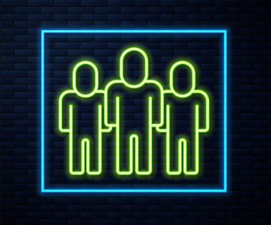 Parlayan neon hattı proje üssü ikonu tuğla duvar arka planında izole edildi. İş analizi ve planlama, danışmanlık, takım çalışması, proje yönetimi. Geliştiriciler. Vektör.