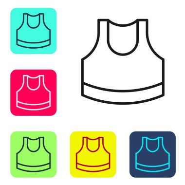 Black line Female crop top icon isolated on white background. Undershirt. Set icons in color square buttons. Vector.