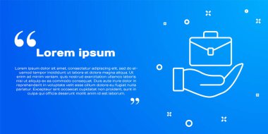 White line Hand holding briefcase icon isolated on blue background. Insurance concept. Security, safety, protection, protect concept. Vector.