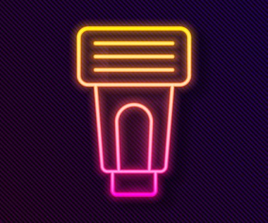 Glowing neon line Photo camera flash icon isolated on black background. Vector.