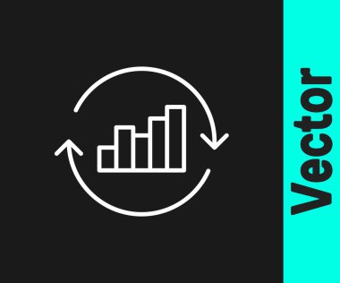Siyah arkaplanda beyaz çizgi pasta grafiği bilgi simgesi izole edildi. Diyagram çizelgesi. Vektör.