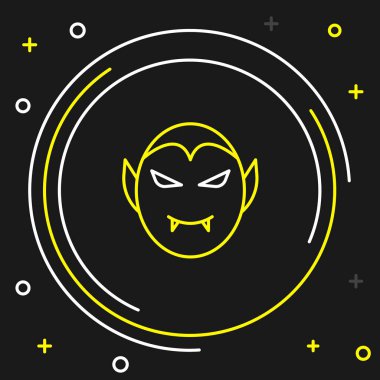 Çizgi vampiri simgesi siyah arkaplanda izole edildi. Mutlu Cadılar Bayramı Partisi. Renkli taslak konsepti. Vektör