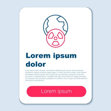 Çizgi Gezegen ve radyasyon sembolü gri arka planda izole edilmiş. Çevresel konsept. Renkli taslak konsepti. Vektör