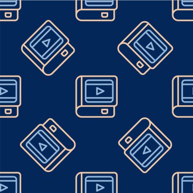 Line Book about cinema icon isolated seamless pattern on blue background.  Vector