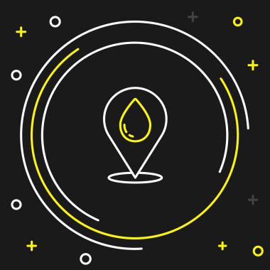 Siyah arkaplanda izole edilmiş konum simgesiyle su bırakma hattı. Renkli taslak konsepti. Vektör