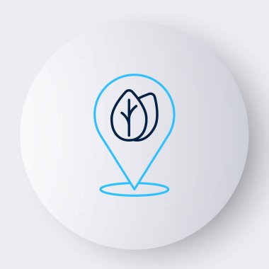 Beyaz zemin üzerinde yaprak olan çizgi konumu rozeti. İşaret bırakıyor. Taze doğal ürün sembolü. Renkli taslak konsepti. Vektör