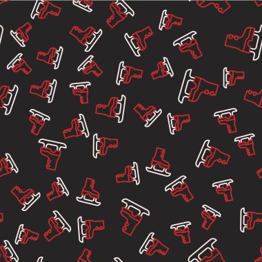 Çizgi Pateni simgesi siyah arkaplanda izole edilmiş. Buz pateni ayakkabısı ikonu. Kılıçlı spor botlar. Vektör