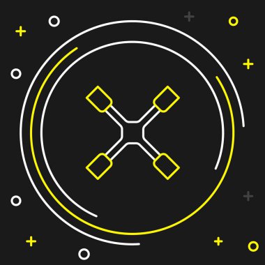 Çizgi tekeri anahtarı simgesi siyah arkaplanda izole edildi. Tekerlek desteği. Renkli taslak konsepti. Vektör