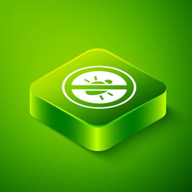 Isometric Stop colorado beetle icon isolated on green background. Green square button. Vector