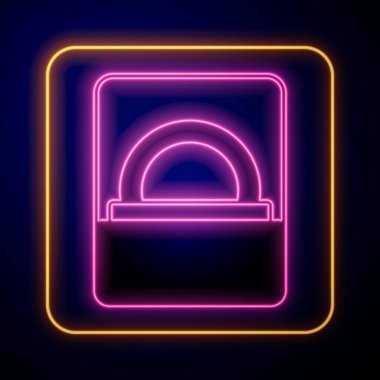 Siyah arka planda izole edilmiş bir kutuda parlayan neon elmas nişan yüzüğü. Vektör