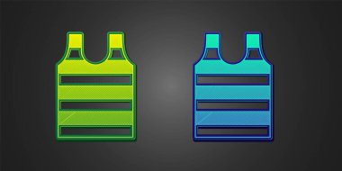 Siyah arkaplanda yeşil ve mavi çizgili denizci tişörtü simgesi var. Denizci objesi. Vektör