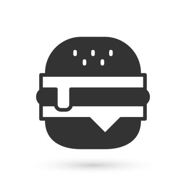 Gri Burger simgesi beyaz arkaplanda izole edilmiş. Hamburger ikonu. Çizburger sandviç tabelası. Fast food menüsü. Vektör