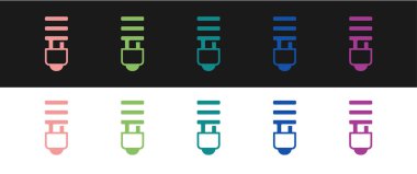 LED ampul simgesini siyah ve beyaz arkaplanda izole et. Ekonomik LED ışıklı ampul. Enerji lambasını sakla. Vektör