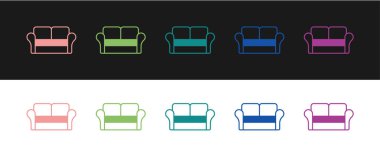 Kanepe simgesini siyah ve beyaz arkaplanda izole et. Vektör