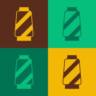 Pop art dikiş ipliği, renk arkaplanında izole edilmiş bir simge üzerinde. İplik makarası. İplik kutusu. Vektör