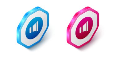 Isometric Speaker volume, audio voice sound symbol, media music icon isolated on white background. Hexagon button. Vector