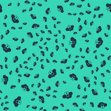Black Cloud computing lock icon isolated seamless pattern on green background. Security, safety, protection concept. Protection of personal data.  Vector