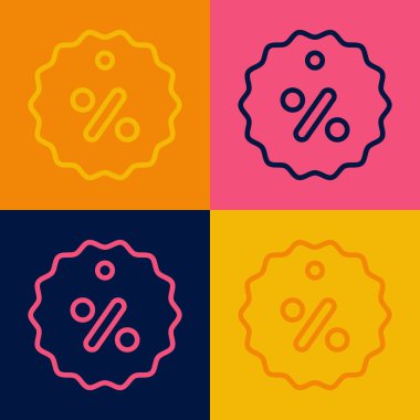 Pop sanat eseri indirimli etiket simgesi renk arkaplanında izole edildi. Etiket alışverişi. Özel teklif işareti. İndirim kuponları sembolü. Vektör