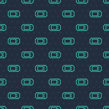 Yeşil çizgi sinema bileti ikonu mavi arka planda kusursuz desen izole etti. Vektör