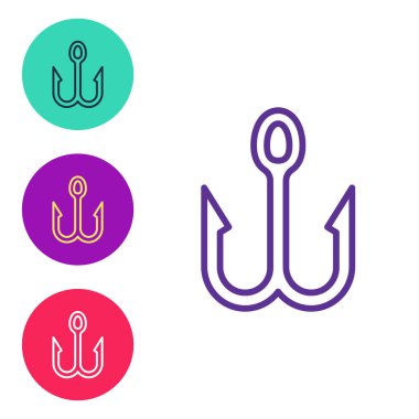 Olta kancası simgesini beyaz arkaplanda ayır. Balık oltası. Simgeleri renklendirin. Vektör