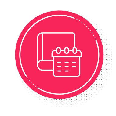 White line Daily paper notepad icon isolated on white background. Red circle button. Vector