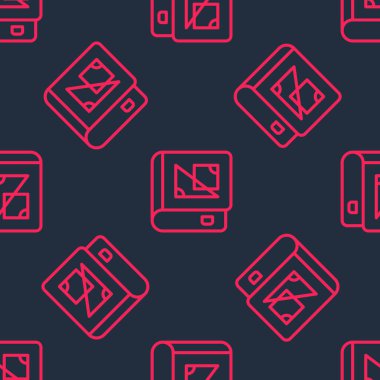 Red line Book about geometry icon isolated seamless pattern on black background.  Vector