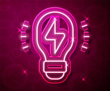 Parlayan neon çizgisi Yaratıcı lamba ışığı fikri simgesi kırmızı arkaplanda izole edildi. Fikirler ilham, icat, etkili düşünme, bilgi ve eğitim kavramları. Vektör