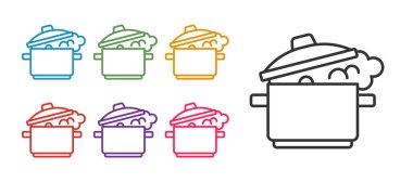 Beyaz arkaplanda yemek pişirme simgesi izole edildi. Haşlama ya da güveç besin sembolü. Simgeleri renklendirin. Vektör