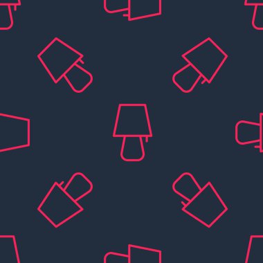 Kırmızı çizgi masa lambası simgesi siyah arkaplanda izole edilmiş. Gece lambası. Vektör