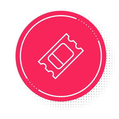 White line Circus ticket icon isolated on white background. Amusement park. Red circle button. Vector