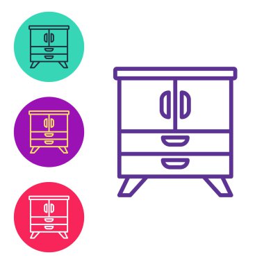 Çizgi Çekmeceler Sandığı simgesini beyaz arkaplanda izole et. Simgeleri renklendirin. Vektör