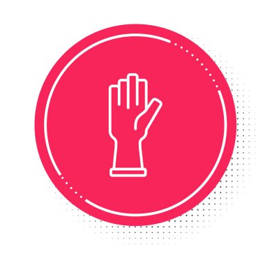 White line Protective gloves icon isolated on white background. Red circle button. Vector