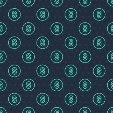 Green line Compass south icon isolated seamless pattern on blue background. Windrose navigation symbol. Wind rose sign.  Vector