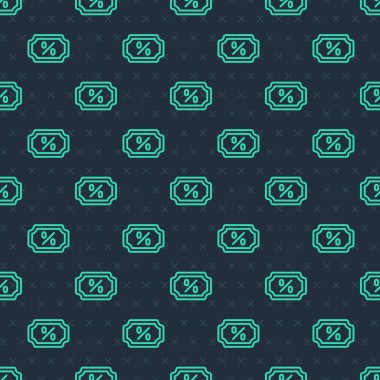 Yeşil çizgi indirimli etiket simgesi mavi arkaplanda izole edilmiş kusursuz desen. Etiket alışverişi. Özel teklif işareti. İndirim kuponları sembolü. Vektör