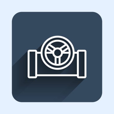 Uzun gölgeli kapakçık simgesi olan beyaz çizgili yağ borusu. Mavi kare düğme. Vektör