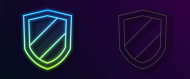 Parlayan neon çizgi simgesi siyah arkaplanda izole edildi. Gardiyan. Güvenlik, güvenlik, koruma, gizlilik kavramı. Vektör