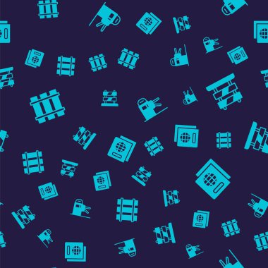 Set Railway, railroad track, End of railway tracks, Turnstile and Passport on seamless pattern. Vector