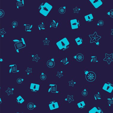 Set Envelope, Christmas star, tree and ball on seamless pattern. Vector