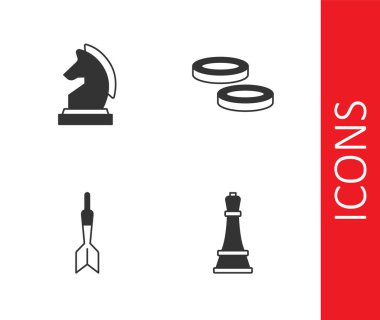 Set Chess, Dart arrow and Checker game chips icon. Vector