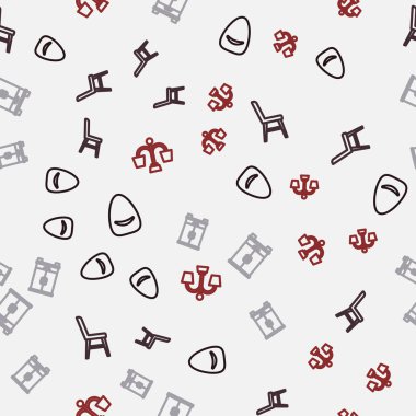 Set line Pouf Chair Wardrobe and Chandelier on seamless pattern. Vector.