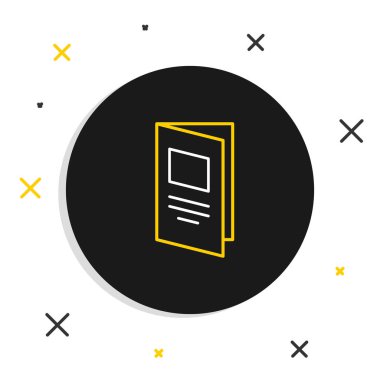 Satır Broşürü şablon düzeni simgesi beyaz arkaplanda izole edildi. Şirket yıllık raporu, katalog, dergi, broşür modeli. Renkli taslak konsepti. Vektör.