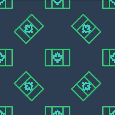 Kanada 'nın çizgi bayrağı mavi arka planda izole edilmiş kusursuz desen. Bayrak direğinde Kuzey Amerika bayrağı. Vektör.