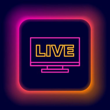 Parlayan neon hattı çevrimiçi video oyunu ikonu siyah arkaplanda izole edildi. Renkli taslak konsepti. Vektör.