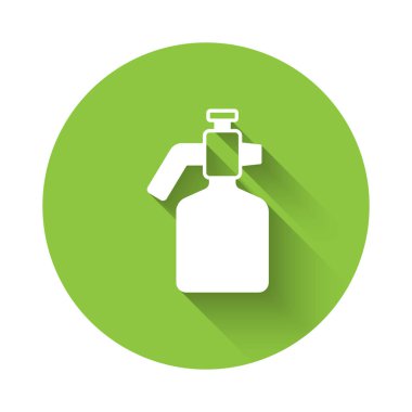 Beyaz boya sprey tabancası ikonu uzun gölgeli. Yeşil daire düğmesi. Vektör.