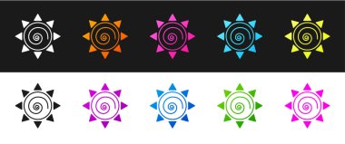 Güneş simgesini siyah beyaz arkaplanda izole et. Vektör.