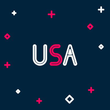 Satır ABD etiket simgesi mavi arka planda izole. Amerika Birleşik Devletleri. Renkli taslak konsepti. Vektör.