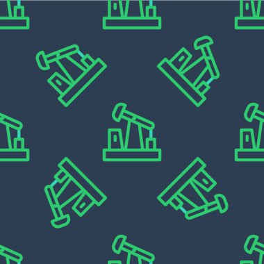 Line Oil pump or pump jack icon isolated seamless pattern on blue background. Oil rig. Vector.