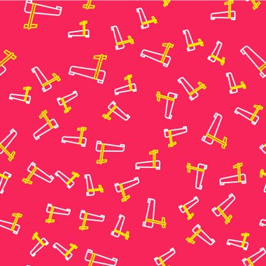 Line Treadmill machine icon isolated seamless pattern on red background. Vector.